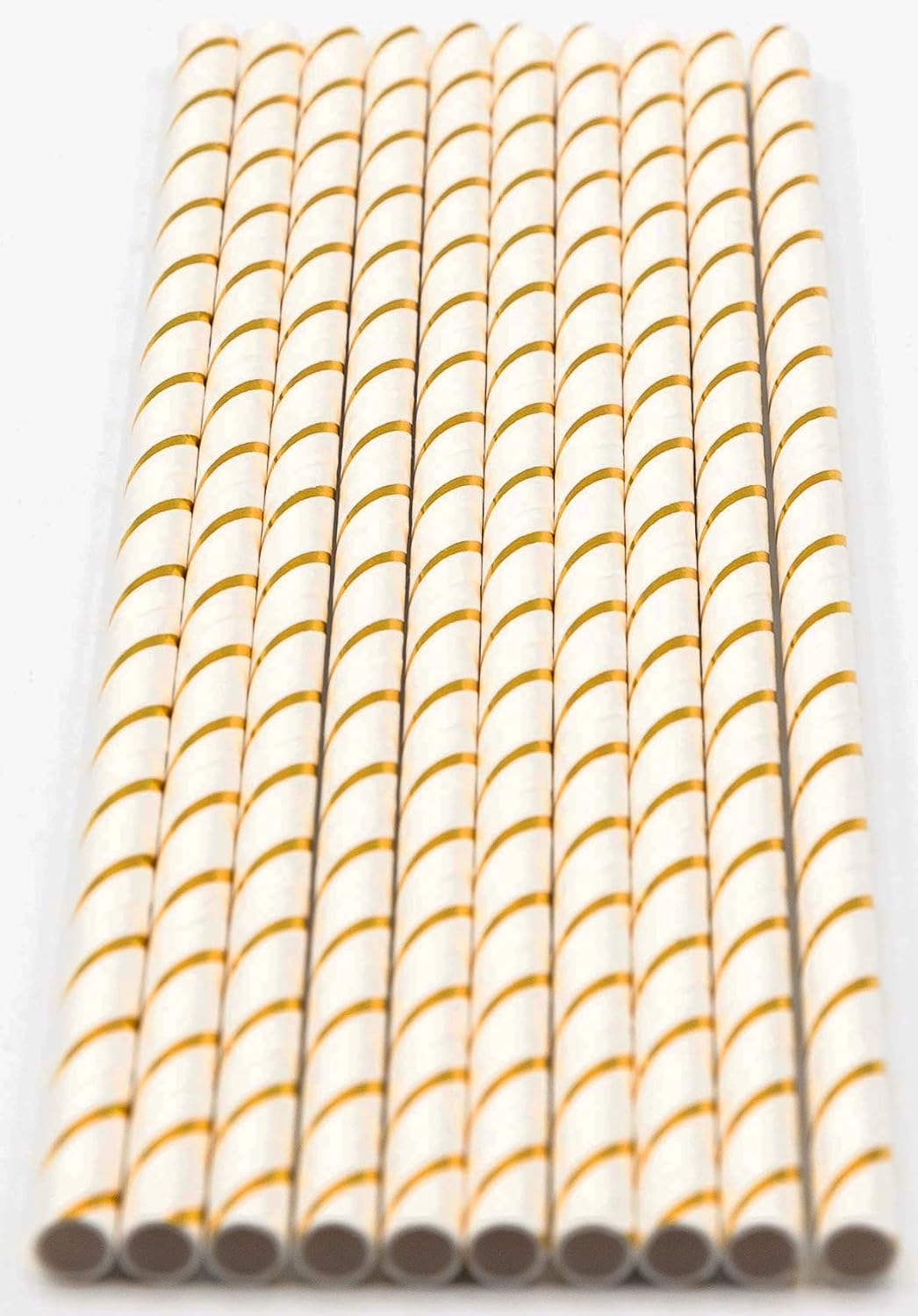 Pack of 900 Gold Foil Stripes Biodegradable 4-Ply Paper Drinking Straws (Compostable, Non-toxic, BPA-free)