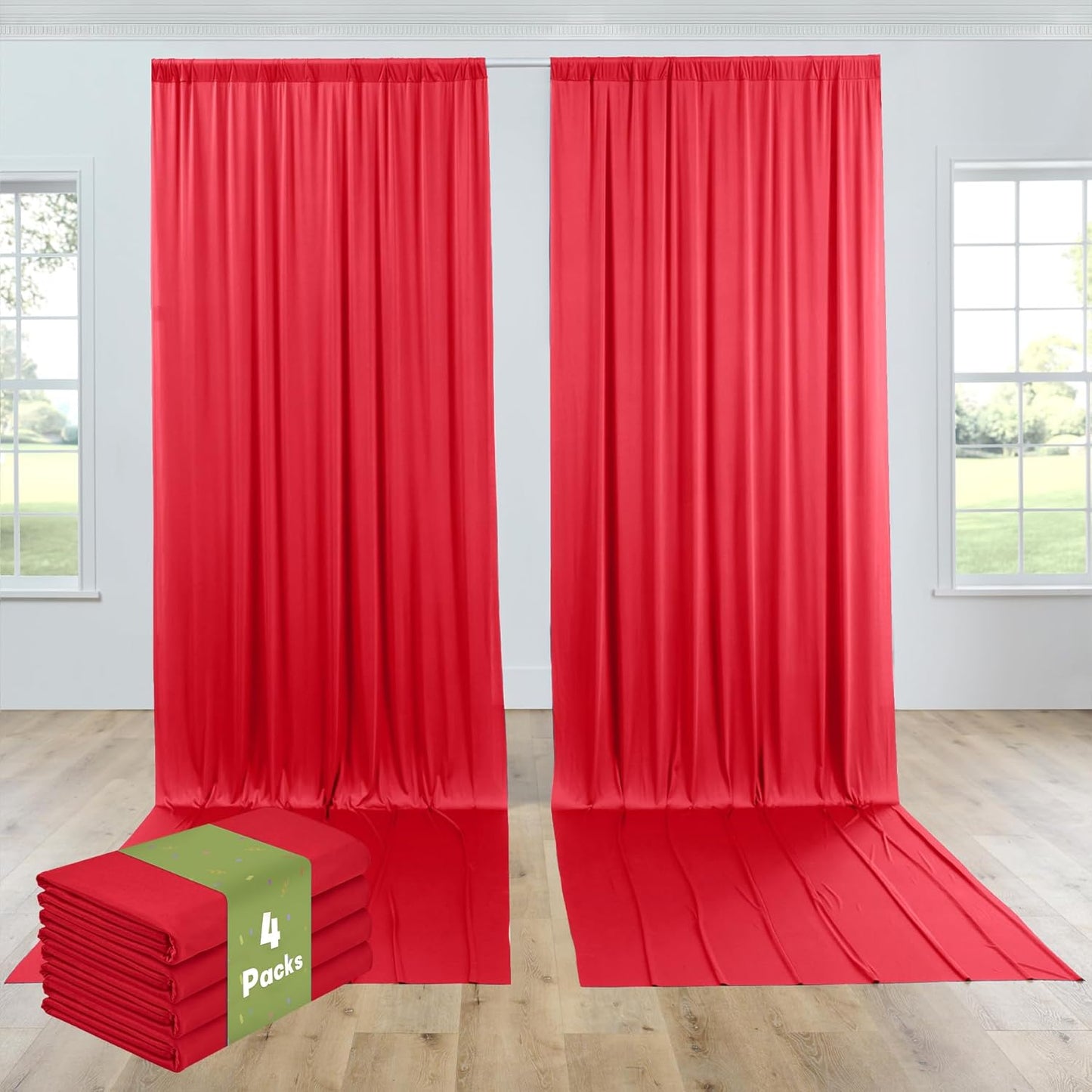 PartyVillage 20ft×15ft Red Backdrop Curtain for Wedding Parties, 4 Panels Wrinkle Free 15 FT Long Polyester Photo Backdrop Drapes Back Drop Cloth for Birthday Photography Background
