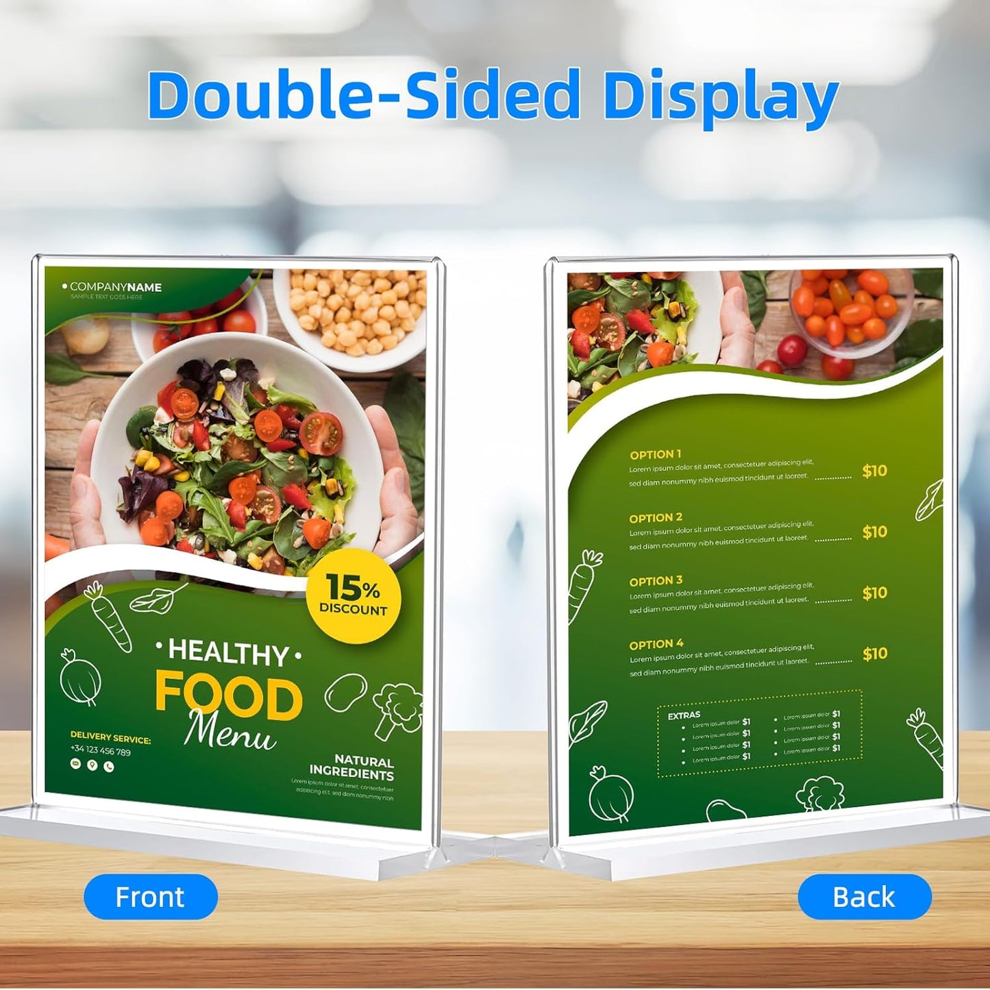 3 Pack Acrylic Sign Holder 8.5 x 11, Double-Sided Clear Sign Holder Plastic Stands for Display, T Shape Acrylic Table Sign Stands for Office Store Restaurants Wedding Party Decoration