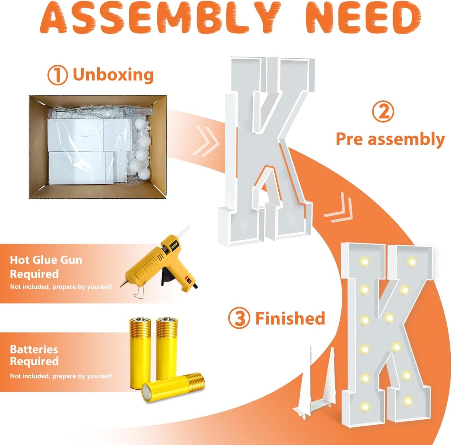 4FT Marquee Letters K, Party Decoration Large Marquee Light Up Letters, Pre-cut Foam Board Letter Set for Birthdays Baby Shower Wedding Event Bridal Shower Engagement Anniversarty Party Decor