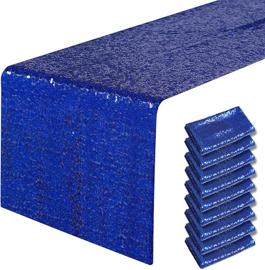 10 Packs 12 x 72 inches Royal Blue Sequin Table Runner, Glitter Runner for Birthday Party Supplies Decorations Wedding Bachelorette Holiday Celebration Bridal Shower Baby Shower