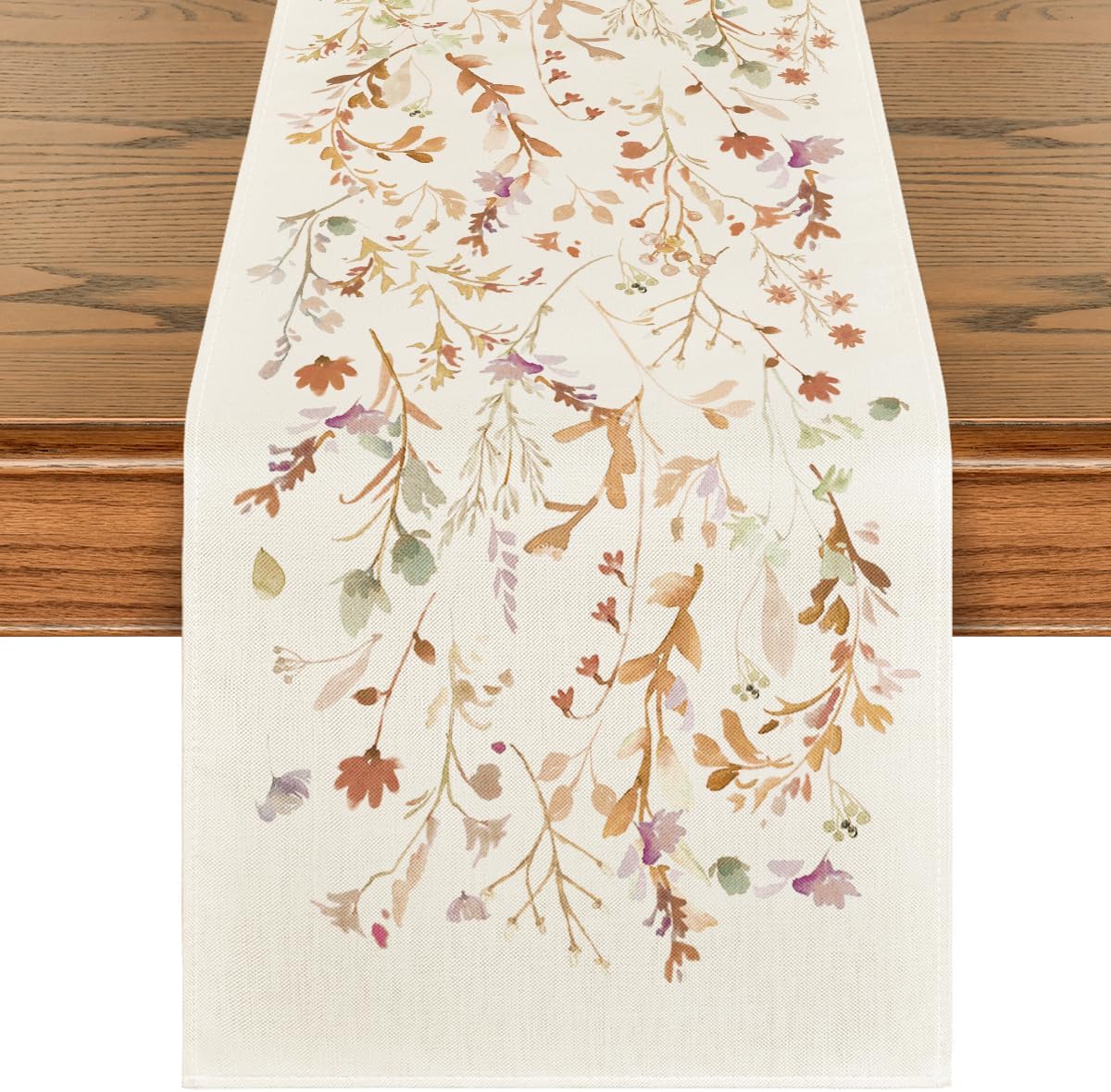 Artoid Mode Floral Leaves Fall Table Runner, Wild Flowers and Grasses Seasonal Autumn Kitchen Dining Table Decoration for Home Party Decor 13x72 Inch