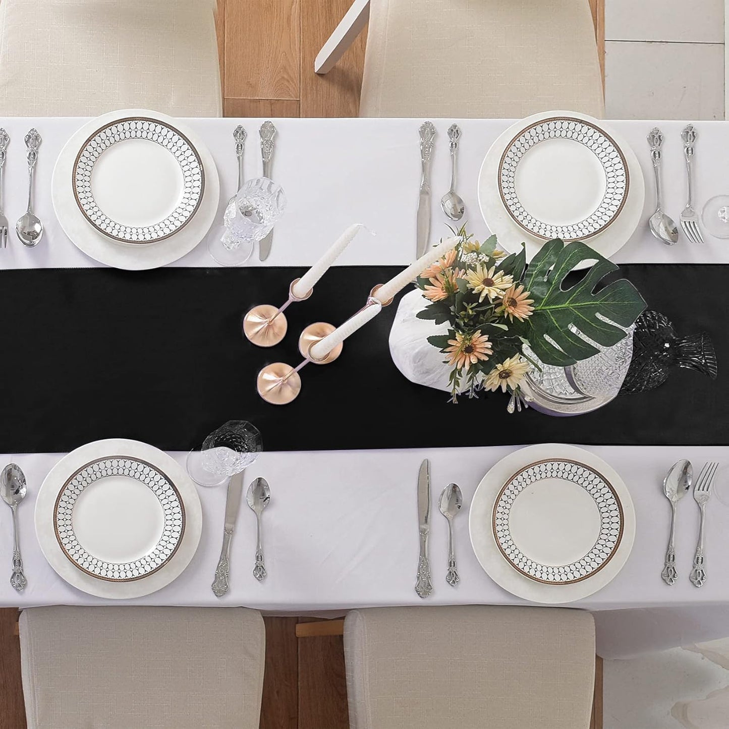 6Pack Table Runner 12 x 108 Inches Satin Silk Table Runner for Wedding, Birthday Party, Banquets, Graduations Decoration, fit Rectange and Round Table-Black