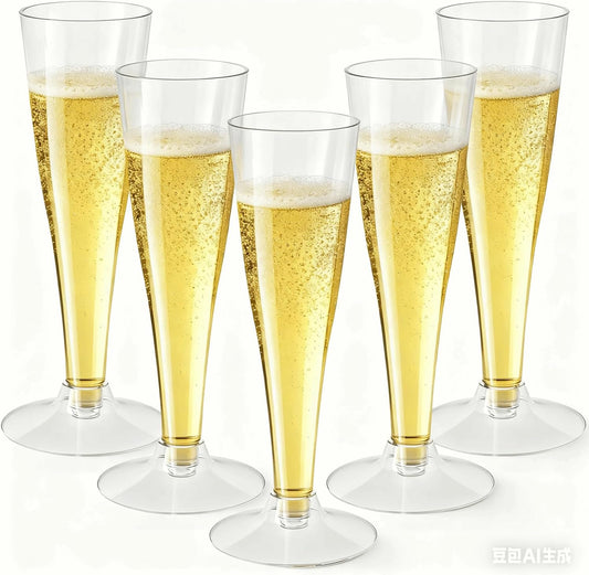 100 Pack Clear Champagne Flutes Plastic Wine Glasses Disposable, 4.5 Oz Transparent Mimosa Glasses for 2025 Wedding Birthday Party Supplies, Bulk Toasting Cocktail Cups