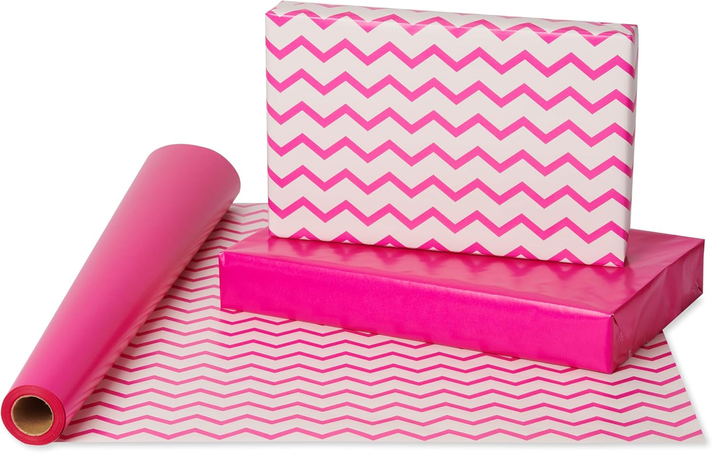 American Greetings Reversible Wrapping Paper Jumbo Roll for All Occasions, Pink and Chevron (1 Jumbo Roll, 175 sq. ft.)
