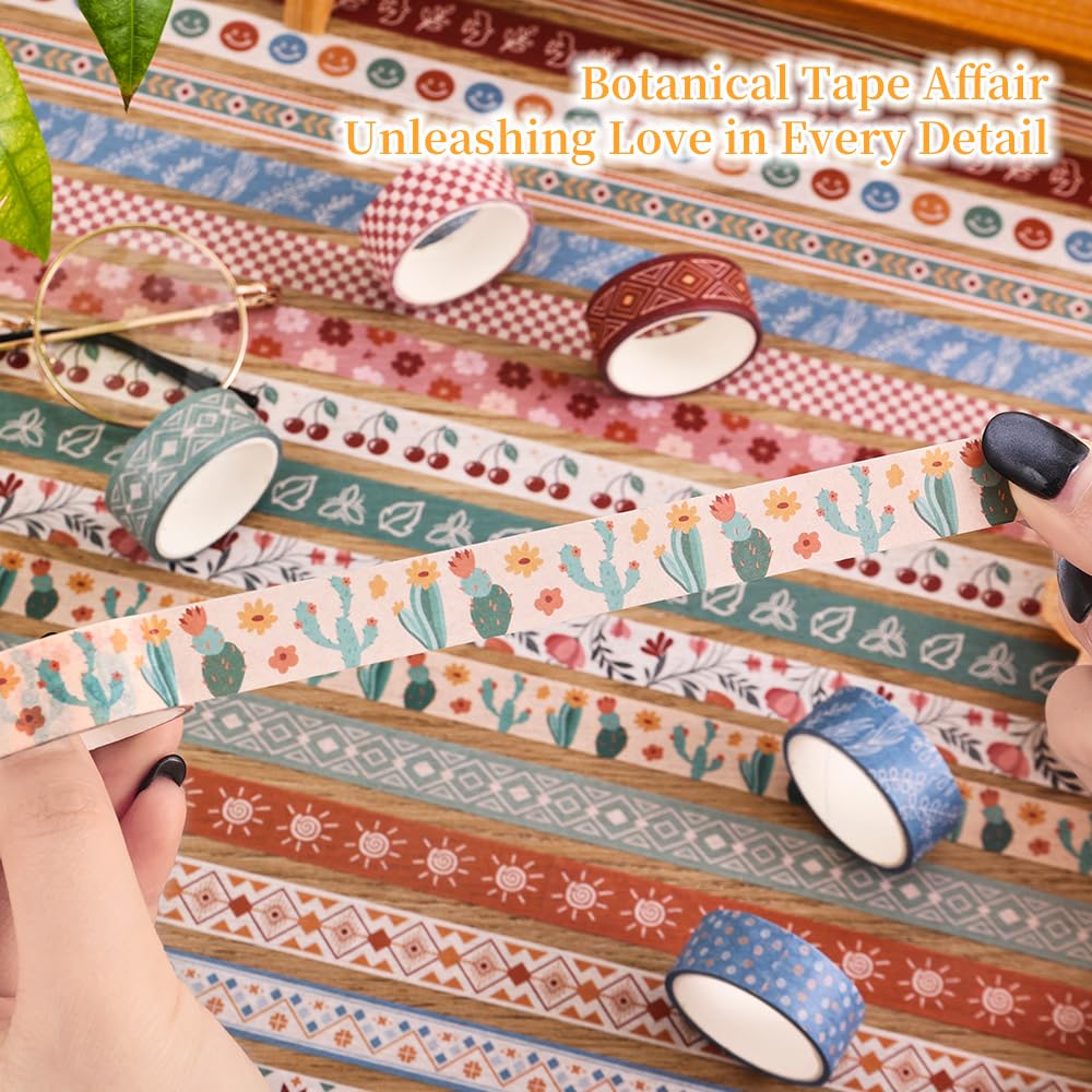 20 Rolls Bohemia Theme Washi Tape Set,Writable Decorative Tapes for Scrapbooking, Bible Journaling, Bullet Journaling, 0.6"x79" per Roll