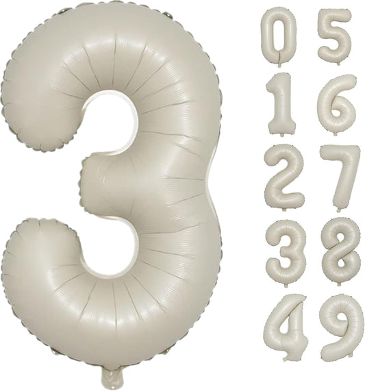 40 Inch Cream White Large 0-9 Numbers Balloons Digit 3 Helium Balloons 3rd Year Old Birthday Decor Foil Mylar Big Number Balloons for Birthday Party Anniversary Supplies