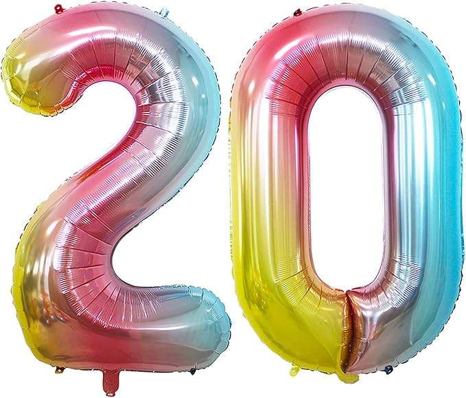 GOER Number 20 Balloons for 20th Birthday Party Decorations,42 Inch Jumbo Foil Helium Balloons for 20th Anniversary (Rainbow)