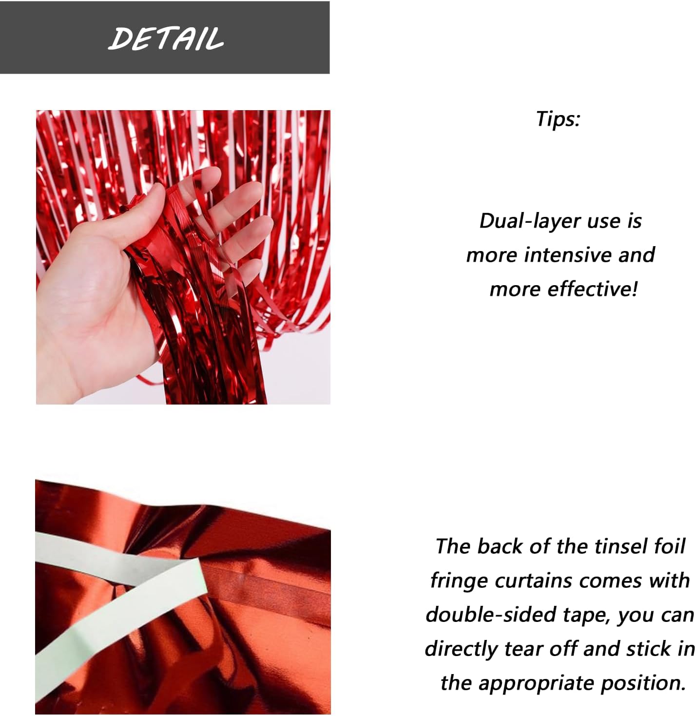 Red Foil Fringe Curtain 3.3×8.3FT 6 Packs, Metallic Tinsel Curtains Party Streamers for Birthday Graduation Baby Shower Decoration (6pcs,3.3FT×8.3FT, Red)