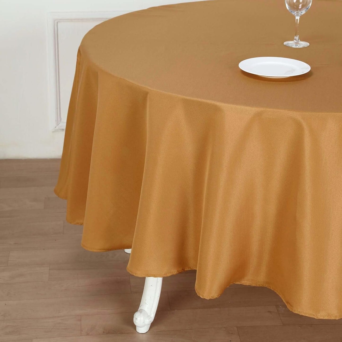 Efavormart Round Tablecloth, 90 Inch Stain & Wrinkle Resistant Washable Table Cloth, Decorative Polyester Fabric Table Cover for Banquet, Wedding, Dining- Gold