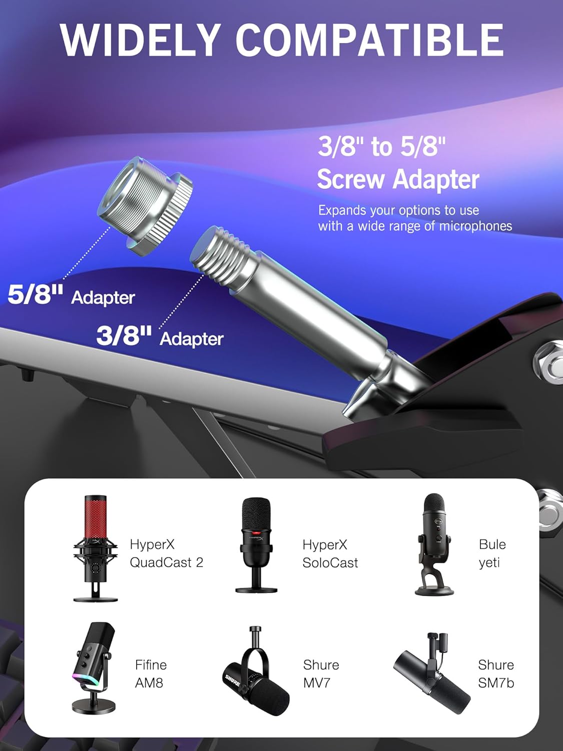 For HyperX QuadCast 2 Boom Arm - Mic Arm Compatible with Hyper x QuadCast, Microphone Boom Arm with Cable Ties, Improve Sound Quality, Mic Boom Arm for Hyperx QuadCast by SUNMON