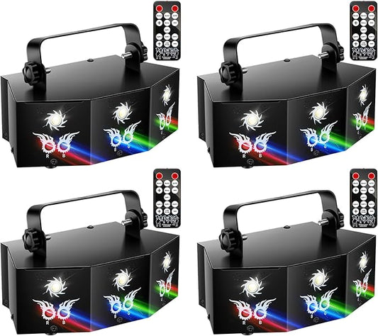 U`King Party Lights DJ Disco Light,9 Lens Stage Lighting Support DMX512 and Sound Activated with Remote Control Laser Lights for Parties Birthday Wedding Karaoke Bar KTV Club Stage Live Show(4 PCS)