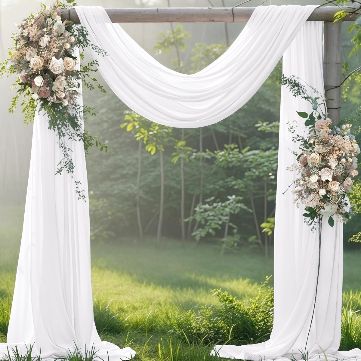 White Wedding Arch Draping Fabric 1 Panel 29" × 20FT Sheer Drapes Outdoor Curtain for Wedding Ceremony Baby Bridal Shower Arch Ceiling Backdrop Decor