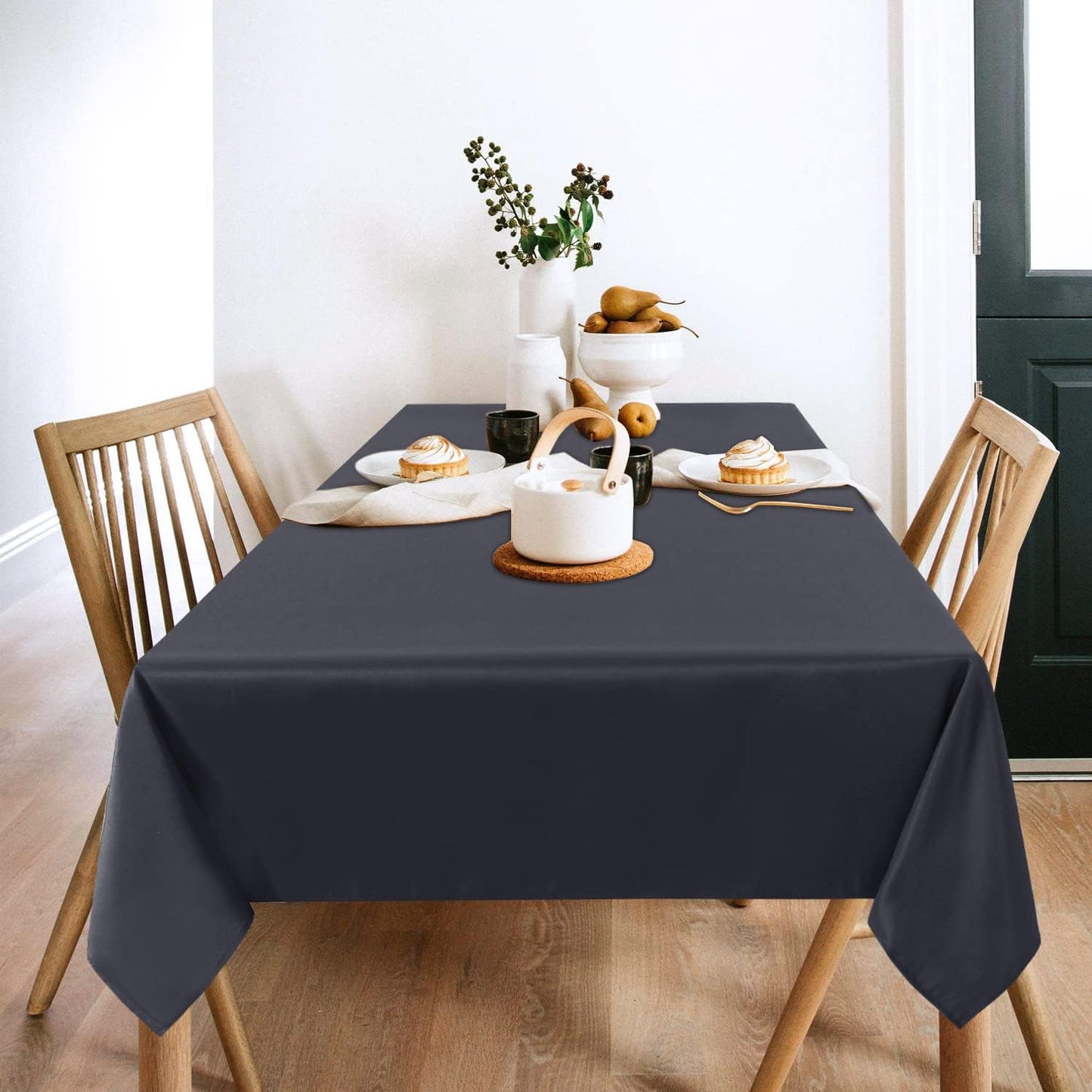 sancua 2 Pack Dark Grey Tablecloth 54 x 78 Inch, Rectangle 4 Feet Table Cloth - Stain and Wrinkle Resistant Washable Polyester Table Cover for Dining Tables, Buffet Parties and Camping