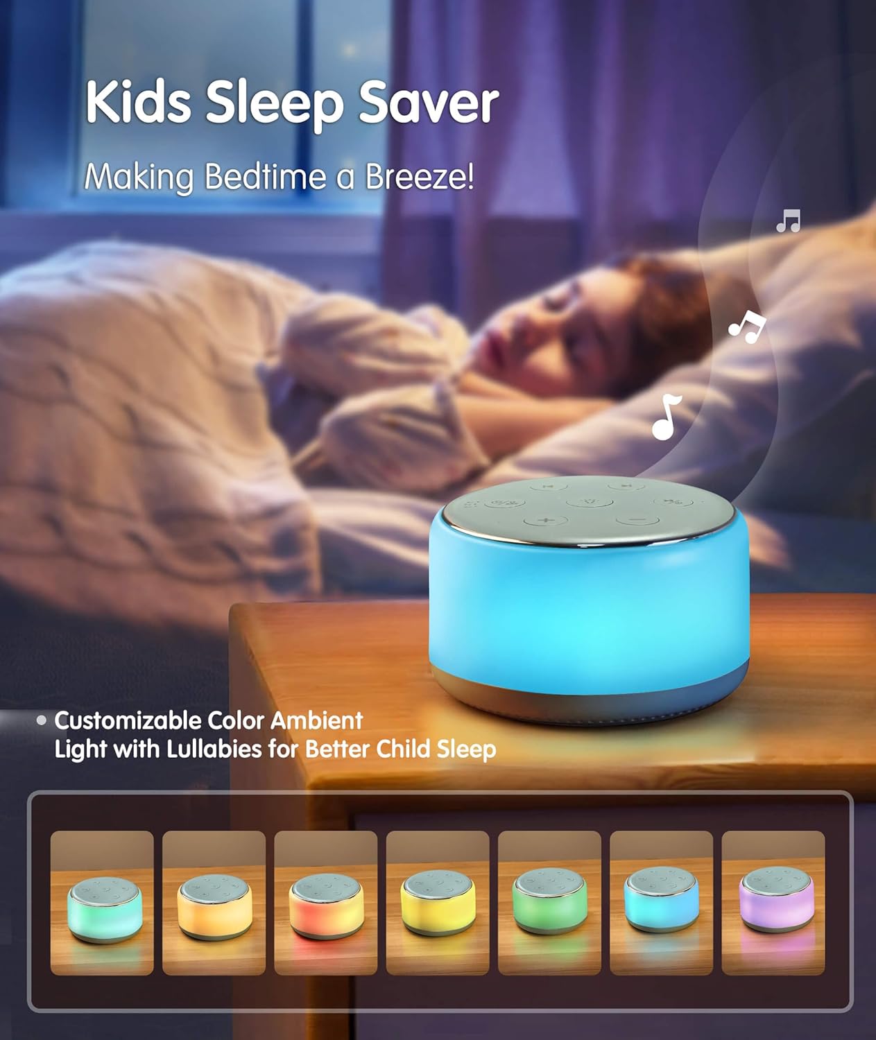 FamiSym White Noise Sound Machine Baby for Sleeping with Night Light – 34 Soothing Sounds, Rechargeable White Noise Machine for Kids Adults Sleep, Portable Lullaby Machine Baby Soother (Slate)