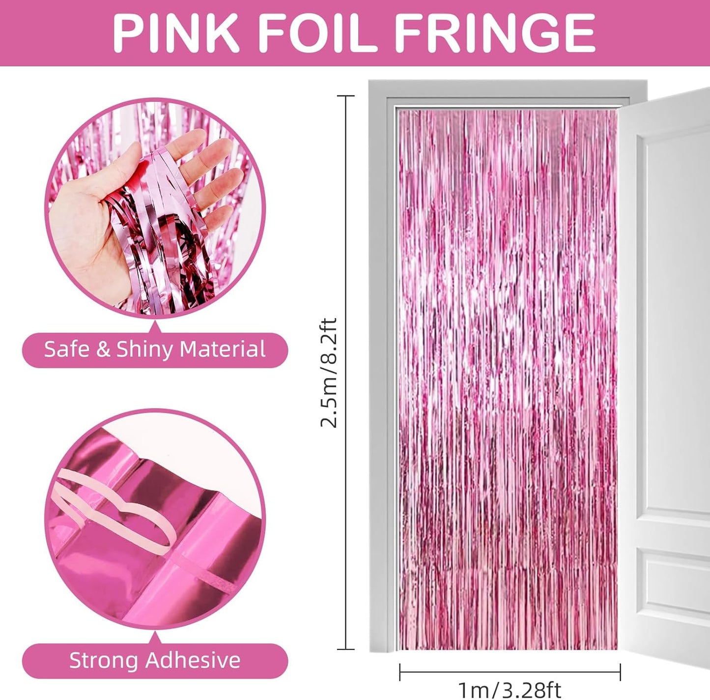 Pink Fringe Curtain Party Streamers, 12 Pack 3.3ft x 8.2ft Foil Curtain Backdrop Tinsel Foil Fringe Curtains Photo Booth Backdrop Streamer for Birthday, Wedding, Baby Shower, Disco Party
