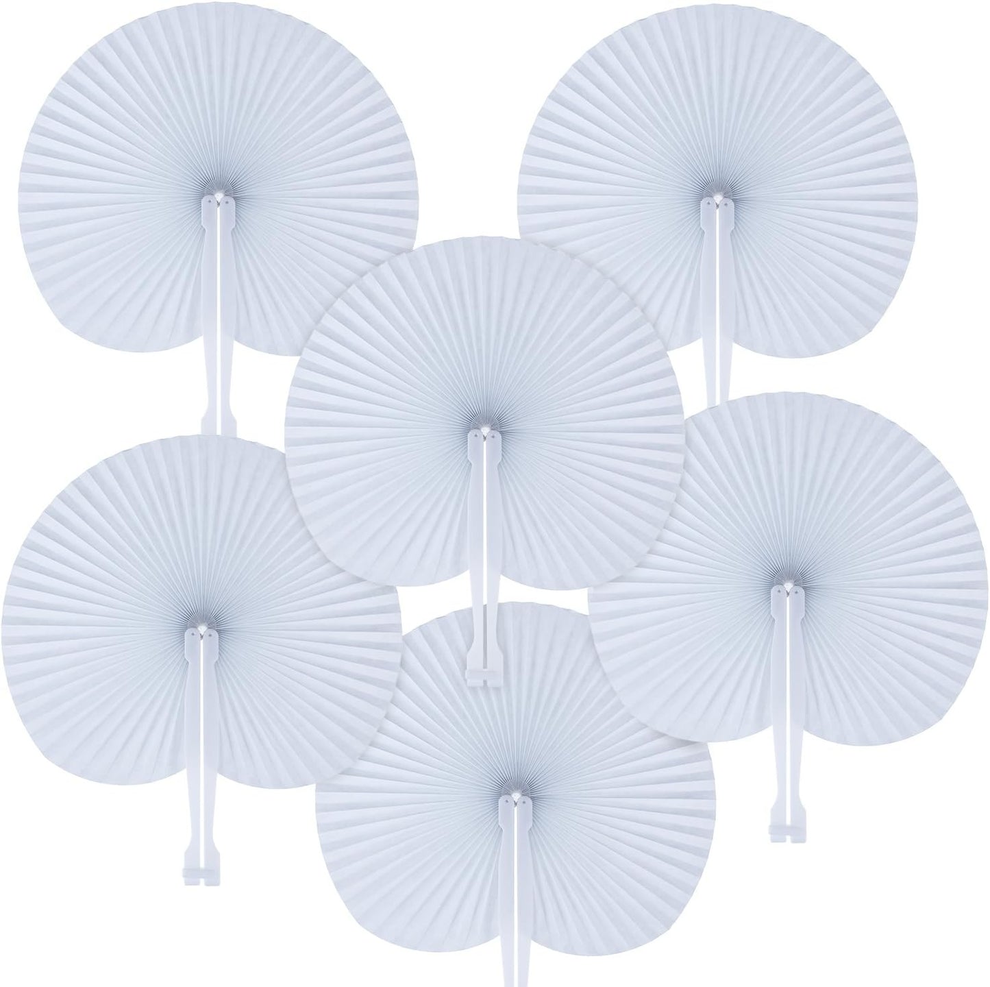 Pangda 24 Pack Folding Fans Round Paper Fans Assortment with Plastic Handle for Wedding Favor Party Bag Filler(White)