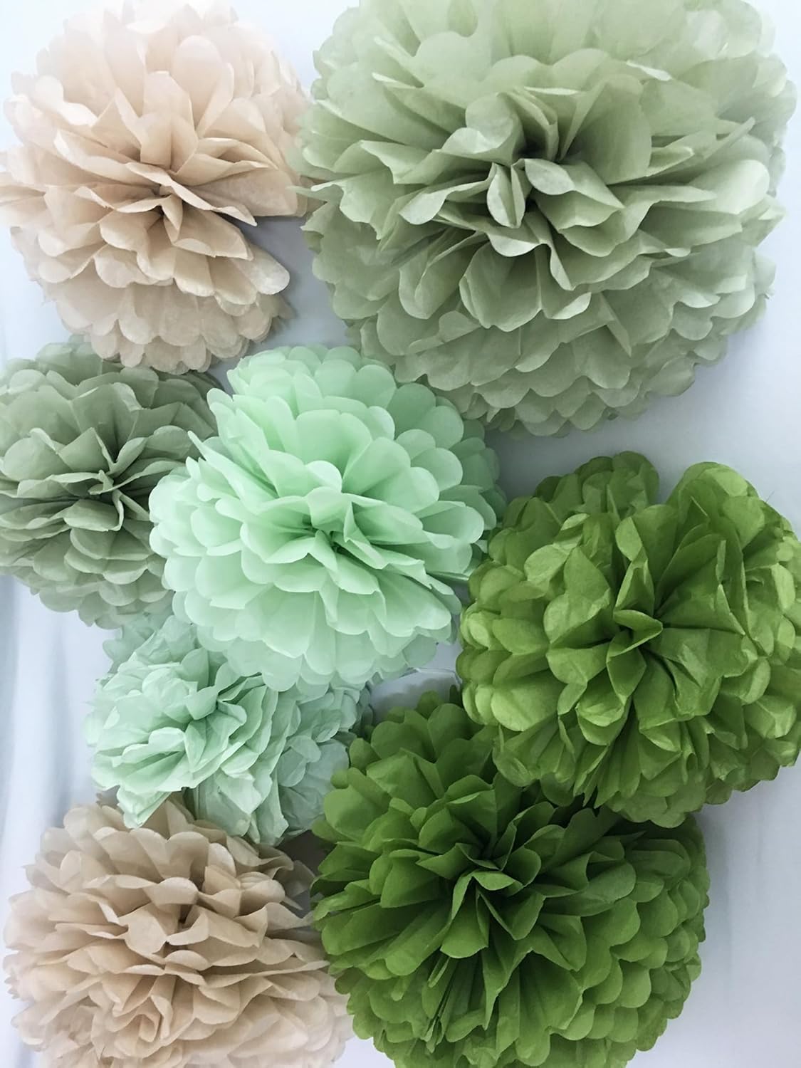 Tissue Paper Pom Poms Kit Paper Flowers 12pieces for Gender Baby Shower Wedding Bridal Bachelorette Birthday Party Decorations (Sage Olive Green)
