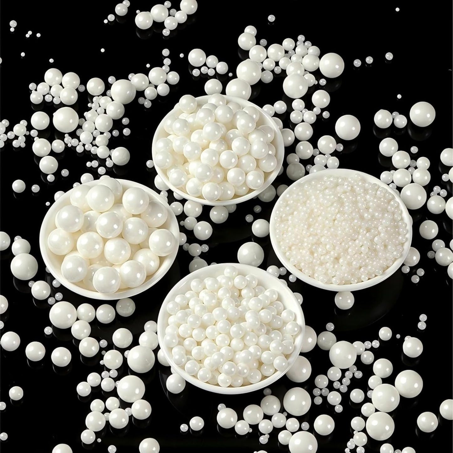 QuirkTech Pearl Sprinkles Mix-sized, 1.1Lb/500g White Edible Pearls for Cake Decorating, Ice Cream Topping Cupcake Toppers Cookie Wedding Shower Party