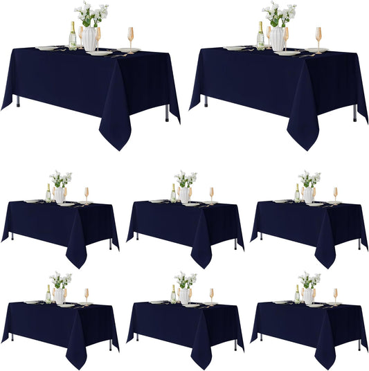 Fitable 8 Pack Rectangle Tablecloths: Stain Resistant Wrinkle Free Fabric Table Clothes, Washable Reusable Polyester Table Covers for Wedding Party Birthday Banquet Reception(Navy, 60x102 Inch)
