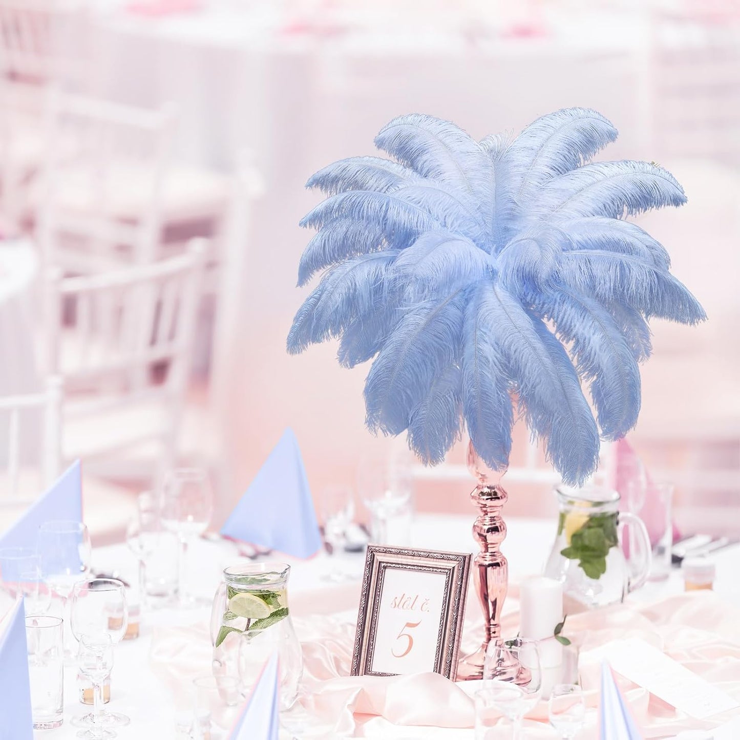 Maitys 90 Pcs Large Natural Ostrich Feathers Bulk 14-16 Inch (35-40cm) 12-14 Inch (30-35cm) 10-12 Inch (25-30cm) Ostrich Feathers Plumes for Centerpieces Wedding(Light Blue)