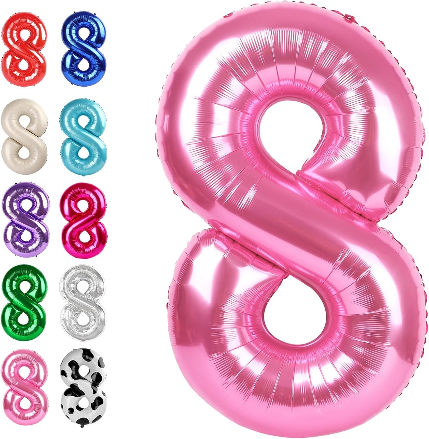 Pink Foil Number 8 Balloon 40 Inch, Helium Mylar Eight Number 8 18 28 38 48 58 80 88 Birthday Balloons, 8th Pink Women Men Wedding Anniversary, Graduations Party Supplies
