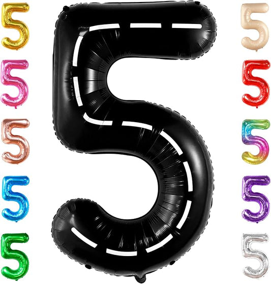 KatchOn, Number 5 Race Car Black Balloon - Giant 40 Inch, Party Supplies, Hotwheel Birthday Decorations, Unisex, All Ages, 3 Pieces