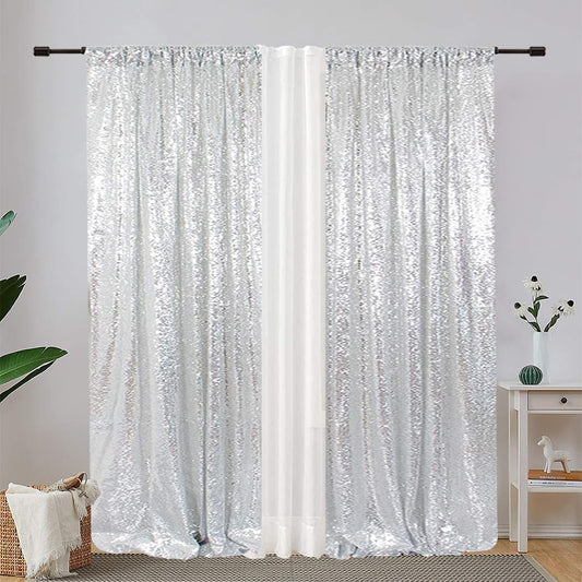 Eternal Beauty Sequin Backdrop Curtains, 2x8 Ft-2 Panels Silver Back Drop for Shimmer Photography Party Wedding Birthday Decor