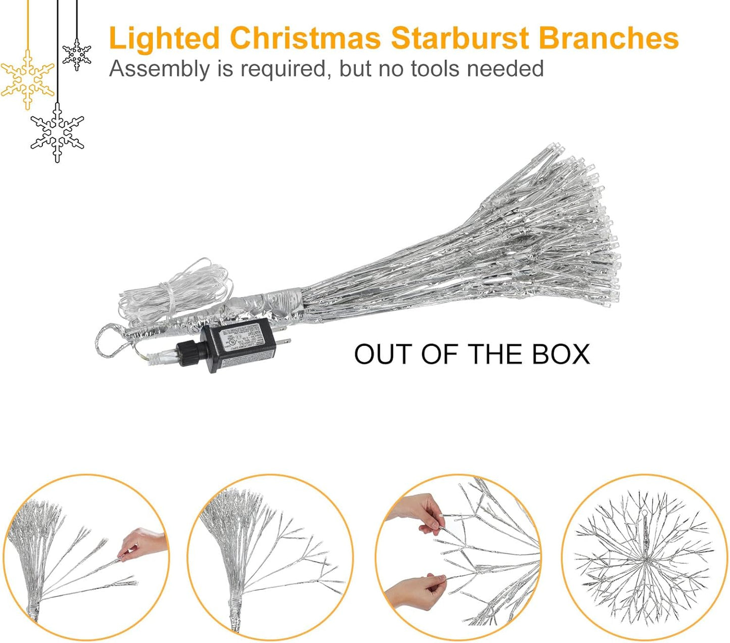 Christmas led Sparkle Ball Hanging Outdoor décorations -Haning Twig Ball,Snowflake Ornament Lights Indoor Outdoor Festive Holiday Décor 24Inch (Mutilcolor)