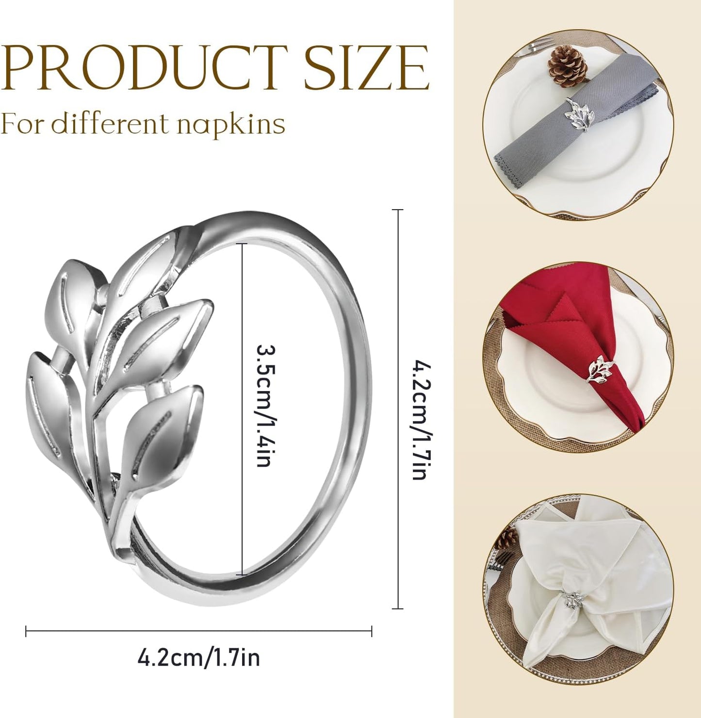 Silver Napkin Rings Set of 10 - Metal Napkin Rings for Table Settings, Weddings, Holiday Party Tables