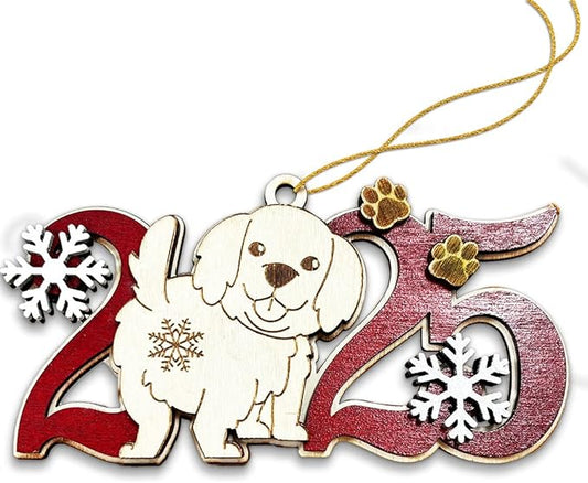 Golden Retriever 2025 Christmas Ornament – Cute Wooden Dog Tree Decoration with Snowflakes & Paw Prints for Golden Retriever Lovers, Pet Owner Christmas Décor
