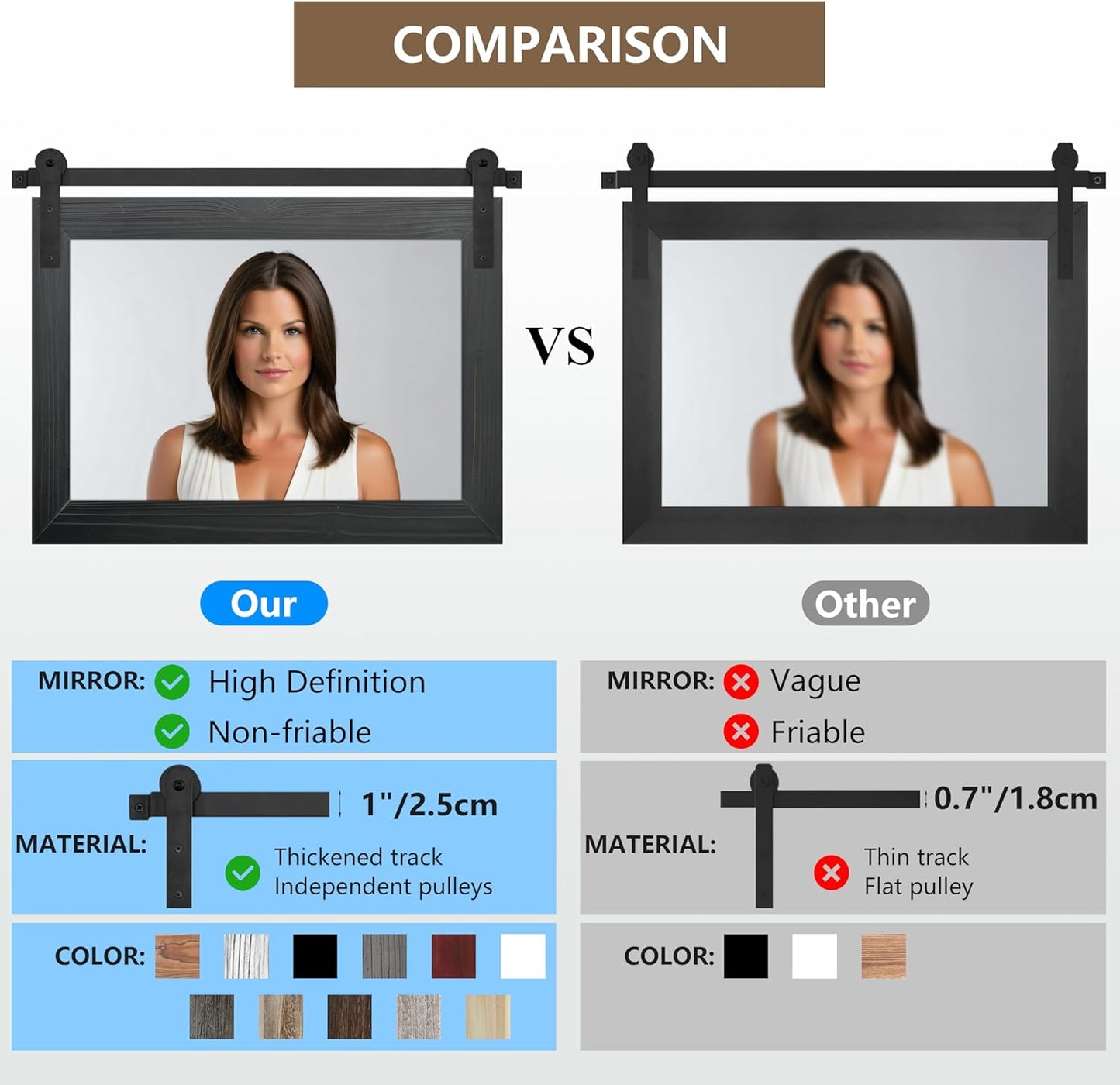 COGOOD Farmhouse Bathroom Mirror - 41" x 30" Rustic Barn Door Mirror for Living Room, Entryway, Bedroom, Vanity Wall Decor (Black)