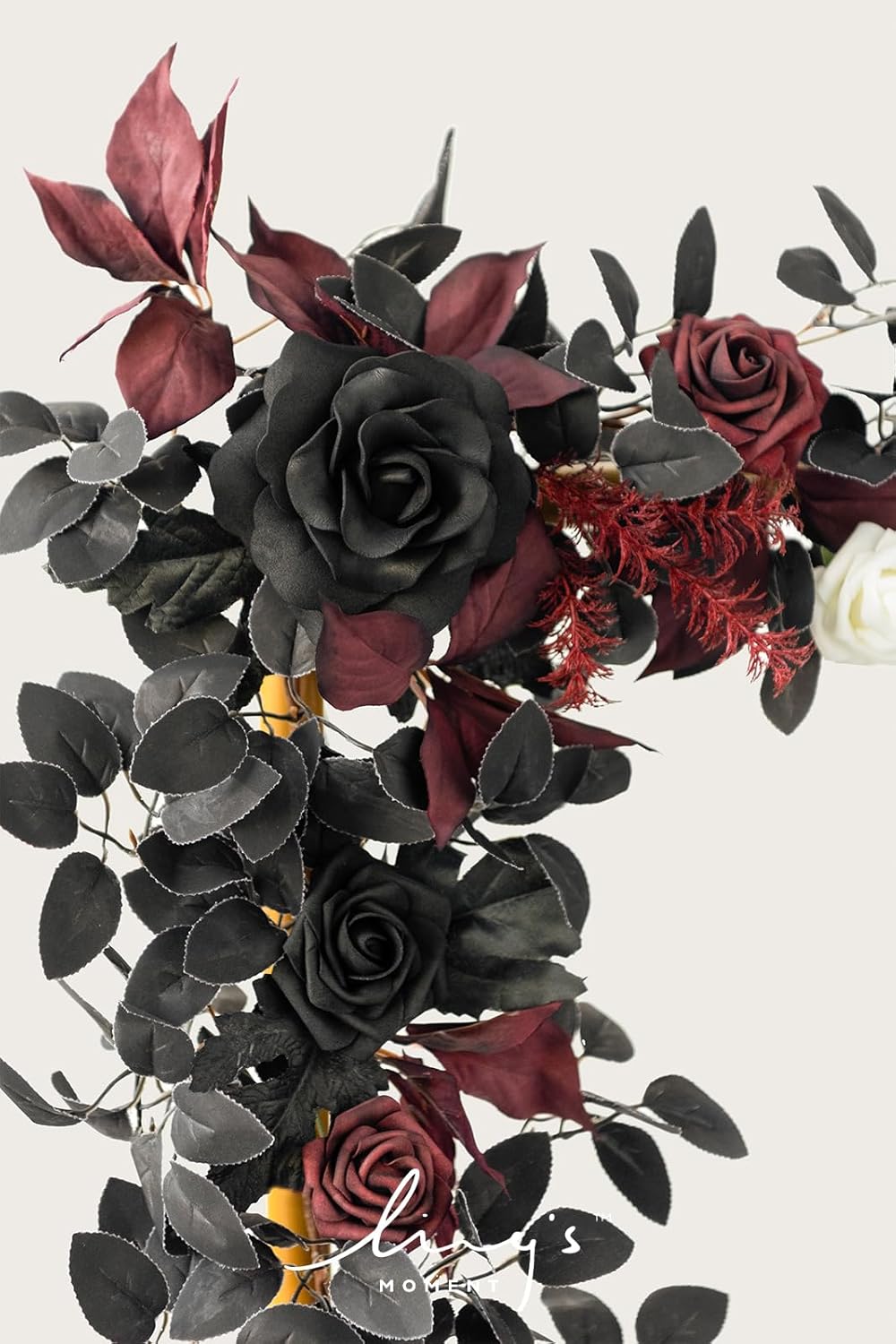 Ling's Moment 5FT Black Burgundy Artificial Flower Garland Fake Rose Leaves Floral Garland Arch Flowers Vine for Wedding Party Backdrop Decor Mantel Home Table Centerpieces Wall Decorations