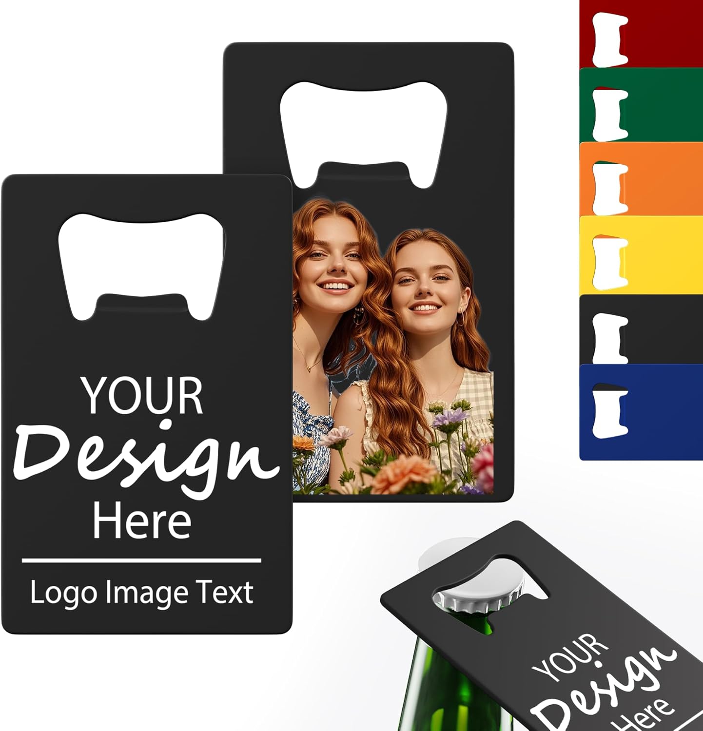 4-100 Pcs Personalized Bottle Opener, Custom Stainless Steel Credit Card Bottle Opener, Full Color Print for 6 Color, Design Your Text Logo for Bar, Wedding, Anniversaries, Party (Black)