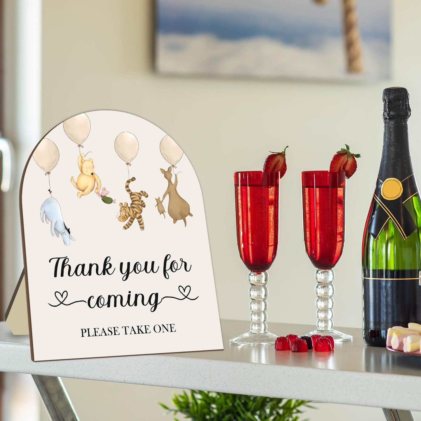 Winnie Decor Wedding Shower Welcome Sign, Thank You for Coming Please Take One Sign, Classic Pooh Bridal Shower Baby Shower Wooden Sign, Wedding Party Decor Sign with Stand 9 * 11IN