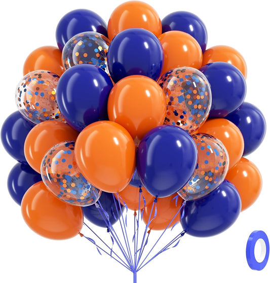 60pcs Royal Blue and Orange Balloons 12inch with Orange and Blue Balloons for Graduation Birthday Party Decorations