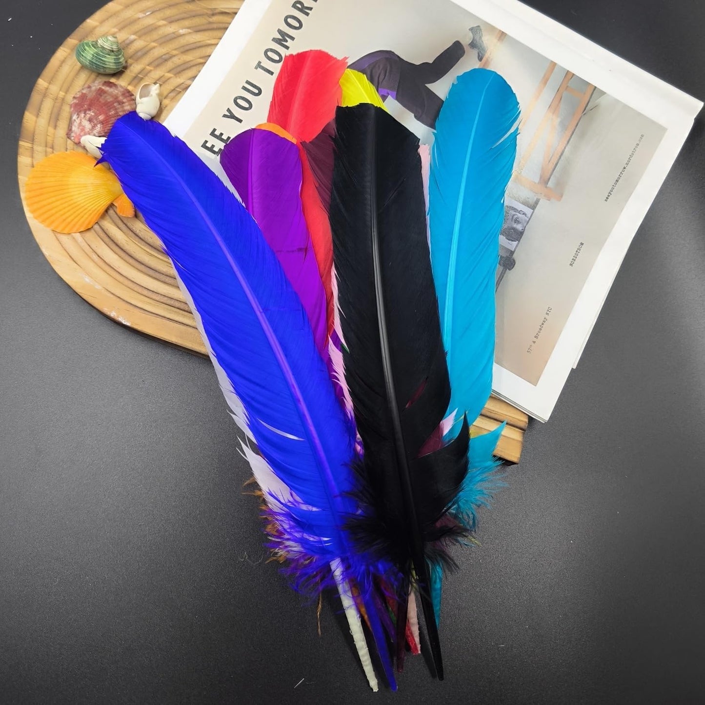 Colorful Turkey Feathers,22 Pcs Natural Feathers Bulk Long 10-12 inch (25-30cm),Turkish Feather for Crafts DIY Wedding Home Party Mardi Gras Decorations (Colorful)