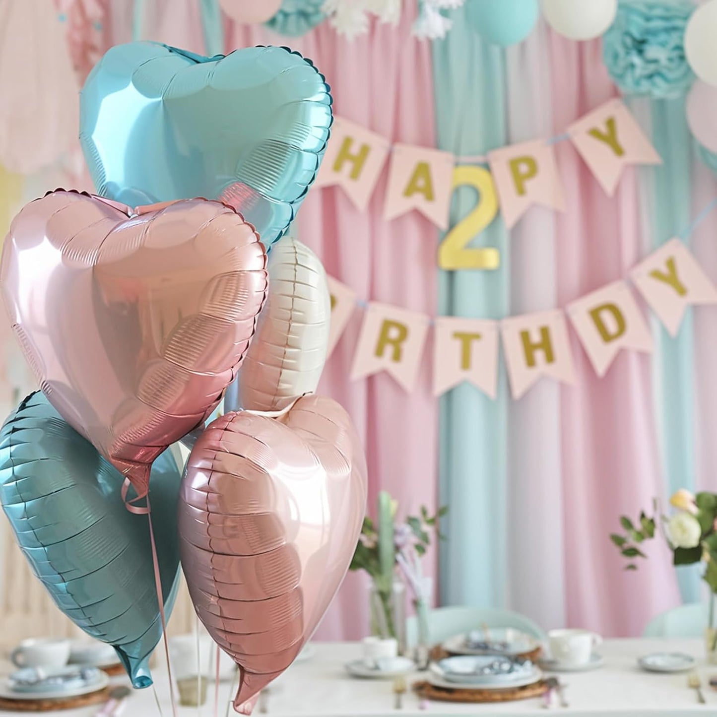 Pink Blue Heart Balloons, 18 Inch Nude White Blue Heart Shape Balloon, 12PCS Pink Cream White Helium Foil Heart Balloon for Birthday Baby Shower Engagement Wedding Anniversary Party Decoration