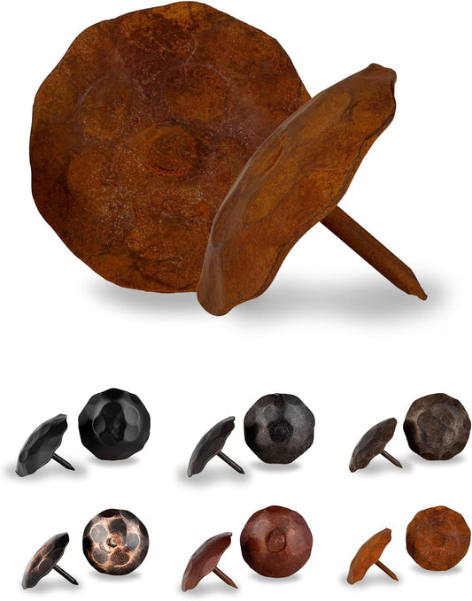 50 Pack 1.5" Round Head Iron Clavos Decorative Nails – Rusted – Handmade Rustic Round Fasteners for Farmhouse Shutters, Faux Wood Beams, Barn Doors, Shutters, Gates – Ornamental Wood Accent