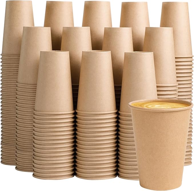 1000 Pack 12 oz Paper Coffee Cups, Disposable Kraft Coffee Cups, Hot/Cold Drinking Cup for Water, Coffee, Juice
