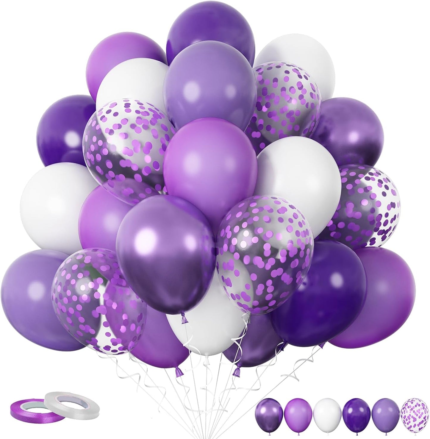 FunHot 60 Pcs Purple Balloons, 12 Inch Metallic Purple Confetti Balloons for Girls Women Birthday Wedding Bridal Baby Shower Party Decorations