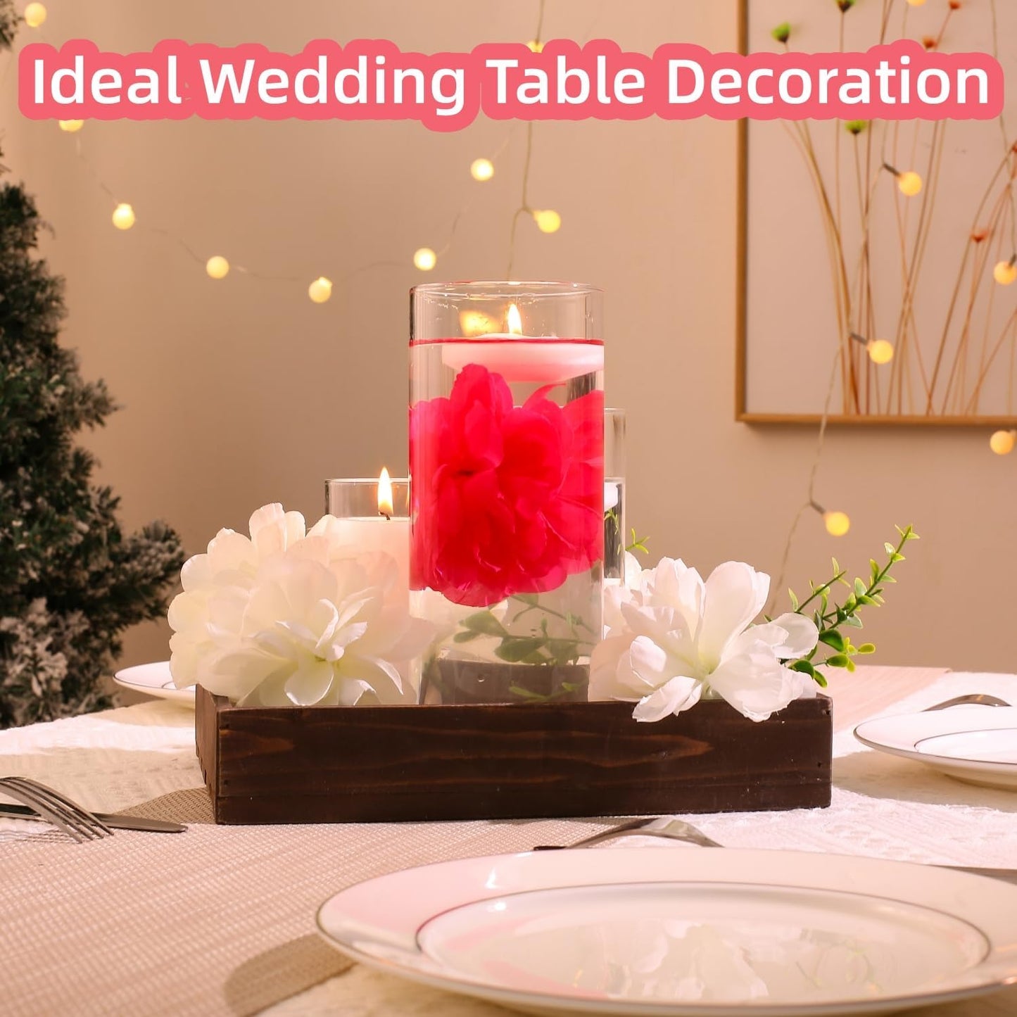 24 Pcs Floating Candles for Centerpieces and Floating Flowers Artificial Flowers Head Vase Filler for Party Home Table Wedding Centerpieces Decoration (Rosered)
