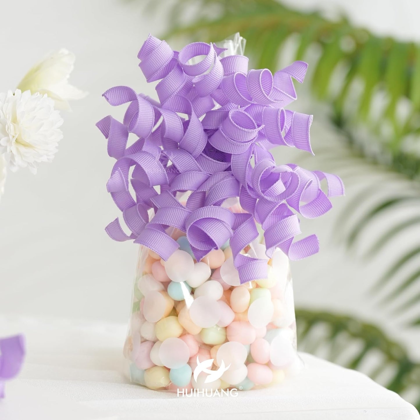 HUIHUANG Purple Bows for Gift Wrapping, Lavender Curly Ribbon Bows Self Adhesive Burst Gift Bow for Presents, Wine Bottle, Treat Bags, Wrap Accessories, Bridal Shower Wedding Party Favor - 6 Counts