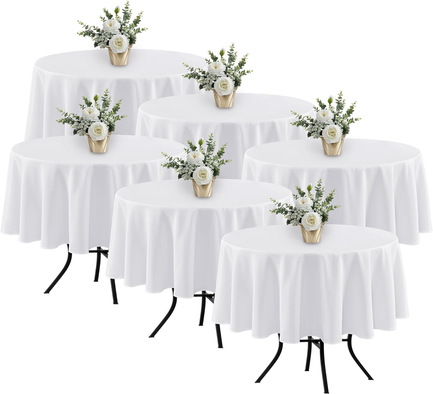 Fitable 6 Pack White Round Table Clothes - 70 Inches in Diameter - Stain Resistant and Washable Tablecloths, Polyester Fabric Table Covers for Wedding, Party, Banquet, Gathering