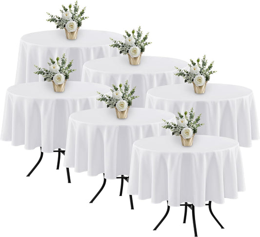 Fitable 6 Pack White Round Table Clothes - 70 Inches in Diameter - Stain Resistant and Washable Tablecloths, Polyester Fabric Table Covers for Wedding, Party, Banquet, Gathering