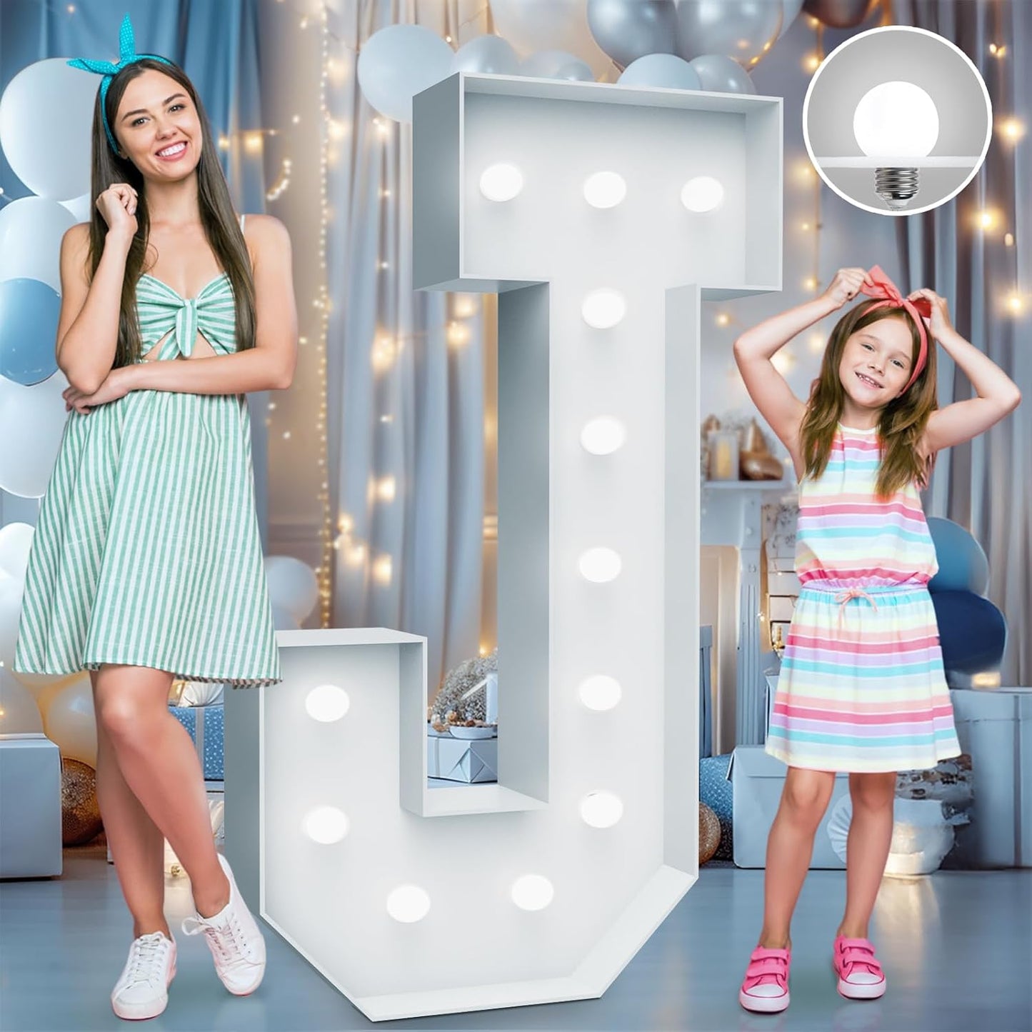 4FT Marquee Light Up Letters - Cool White Light Up Letters J with Fixed Water Bag, Party Decoration Large Marquee Light Up Letters can Be Used for Wedding Decoration, Birthday Party Decoration