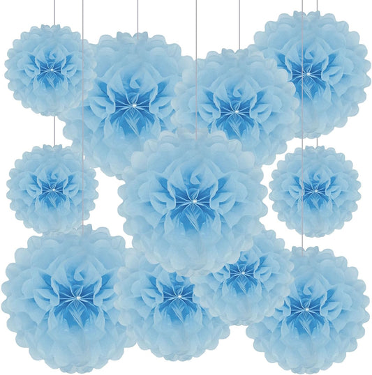 Tissue Paper Pom Poms, Baby Blue Tissue Paper Flowers, Hanging Flower Balls for Weddings Fiesta Parties Birthday Baby Showers Classroom Bridal Shower Decoration (20Piece Set-6/10/12/14Inch)