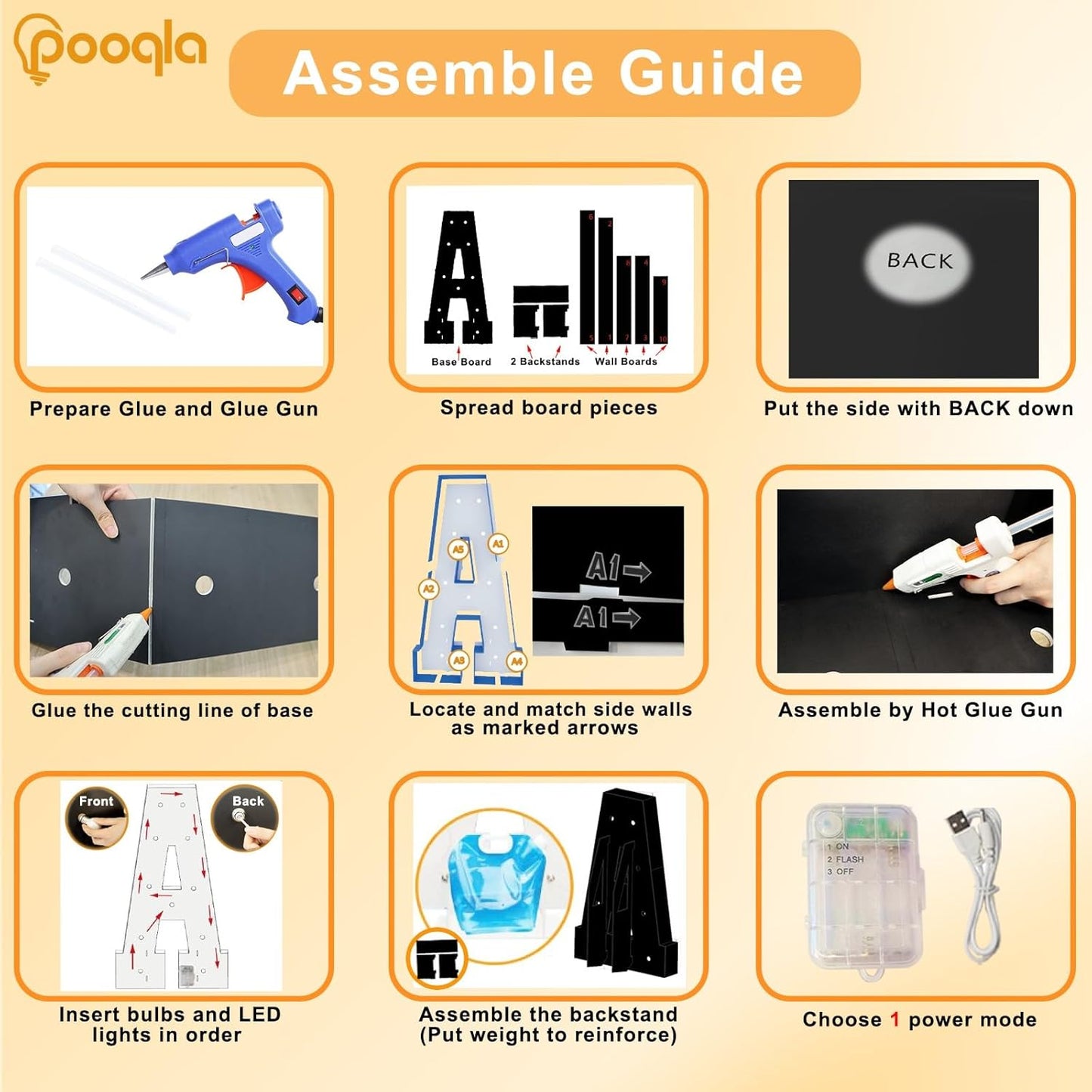 Pooqla 4 FT Marquee Light Up Letters, Black Marquee Letter Lights 4 Feet Tall, Giant Letter Sign Big Mosaic Letters for Balloons Birthday Party Anniversary Wedding Decorations, Warm White Letter D