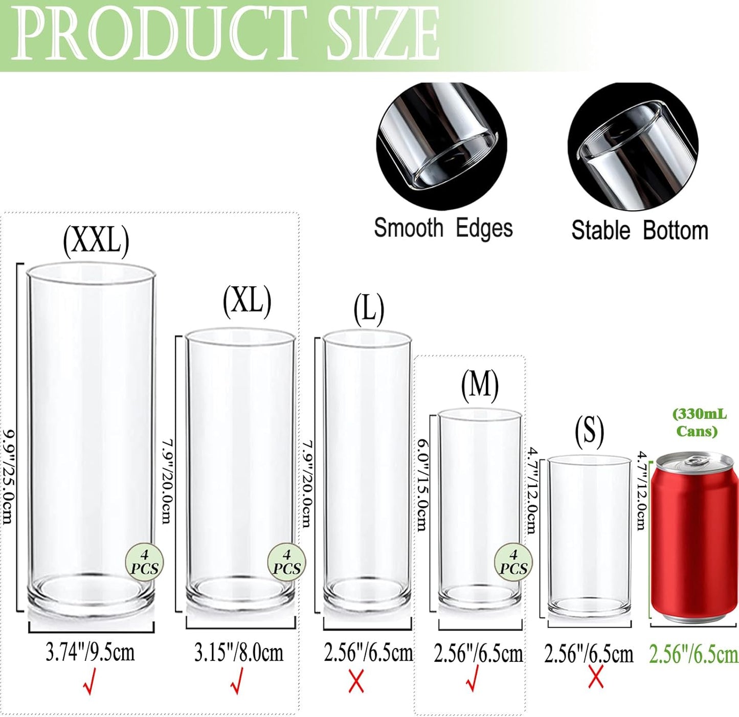 Set of 12 Glass Cylinder Vases for Centerpieces with 8 Pack Vase Filler 12 Pearl String 24 White Floating Candles for Table Centerpieces for Wedding Party Home Decor 5, 6, 8 Inch