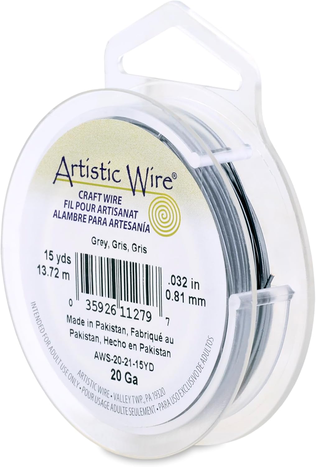 Artistic Wire, 20 Gauge Tarnish Resistant Colored Copper Craft Wire, Grey, 15 yd